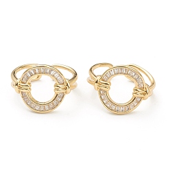 Настоящее золото 18K Латунные кольца из манжеты с прозрачным цирконием, открытые кольца, долговечный, плоско-круглые, реальный 18 k позолоченный, 3.5~15 мм, внутренний диаметр: 17.5 мм