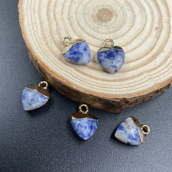 Punto Piedra Azul Dijes de jaspe azul natural, con trabillas de metal dorado, corazón, 14x10 mm