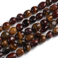 Tiger Eye Natural Tiger Eye Beads Strands, Tumbled Stone, Nuggets, 10~15x7.5~11.5x7.5~12.5mm, Hole: 1mm, about 36pcs/Strand, 15.67 inch(39.8 cm)