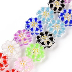 Mixed Color Handmade Lampwork Beads Strands, Flower, Mixed Color, 13.5x6.5mm, Hole: 0.7mm, about 28pcs/strand, 15.12''(38.4cm)