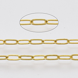 Золотой Латунные скрепки, Плоско-овальные, тянутые удлиненные кабельные цепи, пайки, с катушкой, без кадмия, без никеля и без свинца, золотые, 7.6x2.6x0.5 мм, около 301.83 футов (92 м) / рулон