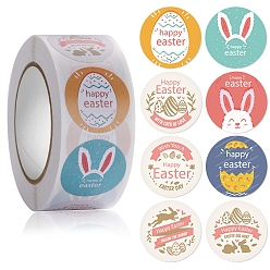 Word 8 Patterns Easter Theme Paper Self Adhesive Rabbit Stickers Rolls, for Suitcase, Skateboard, Refrigerator, Helmet, Mobile Phone Shell, Word, Sticker: 25mm, 500pcs/roll