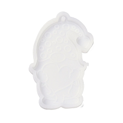 Blanc Moules en silicone pendentif bricolage thème saint valentin, moules de résine, pour la résine UV, fabrication artisanale de résine époxy, nains avec coeur, blanc, 76x48x6mm, Trou: 2.6mm, diamètre intérieur: 67.5x40 mm