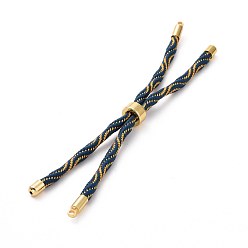 Prussian Blue Nylon Cord Silder Bracelets, for Connector Charm Bracelet Making, with Rack Plating Golden Brass Findings, Long-Lasting Plated, Cadmium Free & Lead Free, Prussian Blue, 8-5/8~9 inch(22~22.8cm), 0.3cm, Hole: 2.6mm