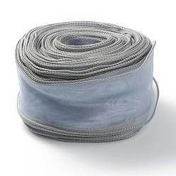 Light Blue Organza Ribbon, Wired Sheer Chiffon Ribbon, for Package Wrapping, Hair Bow Clips Accessories Making, Light Blue, 2-1/8 inch(55mm), about 37.18~38.28 yards(34~35m)/bag