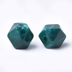 Verde azulado Abalorios de acrílico, estilo de imitación de piedras preciosas, polígono, cerceta, 11.5x10x10 mm, Agujero: 2 mm, sobre 428 unidades / 500 g