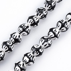 Black Handmade Porcelain Bead Strands, Famille Rose Style, Round, Black, 10.5x10mm, Hole: 2mm, about 30pcs/strand, 11.73 inch(29.8cm)