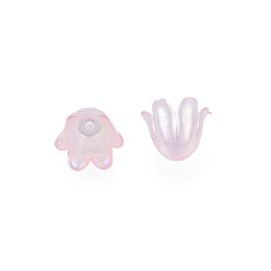 Pearl Pink 6-Petal Imitation Jelly Acrylic Bead Caps, AB Color Plated, Flower, Pearl Pink, 11.5x10.5x8.5mm, Hole: 1.4mm, about 2100pcs/500g