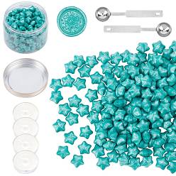 Turquoise CRASPIRE Sealing Wax Particles Kits for Retro Seal Stamp, with Stainless Steel Spoon, Candle, Plastic Empty Containers, Turquoise, 9mm, 200pcs