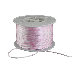Pink Fil de nylon ronde, corde de satin de rattail, pour création de noeud chinois, rose, 1mm, 100 yards / rouleau