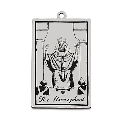 Stainless Steel Color 201 Stainless Steel Pendants, Laser Engraved Pattern, Tarot Card Pendants, The Hierophant or the Pope V, 40x24x1mm, Hole: 2mm