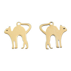 Real 18K Gold Plated Ion Plating(IP) 201 Stainless Steel Charms, Halloween Style, Cat, Real 18K Gold Plated, 14.5x14.5x1mm, Hole: 1mm