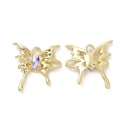 Lilac Rack Plating Alloy Connector Charms, Butterfly Links with Glass, Light Gold, Cadmium Free & Lead Free & Nickle Free, Lilac, 29x28x4.5mm, Hole: 3.5x2.5mm