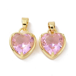 Pearl Pink Glass Pendants, with Golden Plated Brass Findings, Cadmium Free & Lead Free, Heart, Pearl Pink, 18x14.5x8mm, Hole: 4x6mm