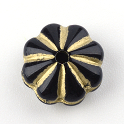 Black Flower Plating Acrylic Beads, Golden Metal Enlaced, Black, 10x5mm, Hole: 1mm, about 1950pcs/500g