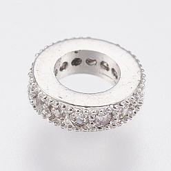 Platine Micro cuivres ouvrent zircone cubique perles européennes, Perles avec un grand trou   , sans plomb et sans cadmium, anneau, platine, 8x2.5mm, Trou: 4.5mm