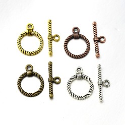 Mixed Color Tibetan Style Alloy Ring Toggle Clasps, Mixed Color, Ring: 22x17x2mm, Hole: 2.5mm, Bar: 26x8x3mm, Hole: 2.5mm