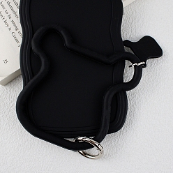 Black Silicone Cattle Head Loop Phone Lanyard, Wrist Lanyard Strap with Plastic & Alloy Keychain Holder, Black, 12.5x9.2x0.7cm