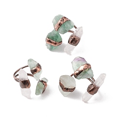 Fluorite Natural Fluorite & Quartz Crystal Irregular Nugget Open Cuff Ring, Red Copper Brass Chunky Ring for Women, Cadmium Free & Lead Free, US Size 9 3/4(19.5mm)