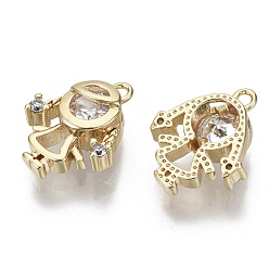 Real 18K Gold Plated Brass Micro Pave Cubic Zirconia Charms, Nickel Free, Girl, Clear, Real 18K Gold Plated, 12x10x4mm, Hole: 1mm