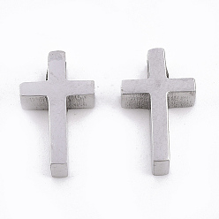Couleur Acier Inoxydable 304 breloques croix minuscules en acier inoxydable, couleur inox, 12x7x3mm, Trou: 1.8mm