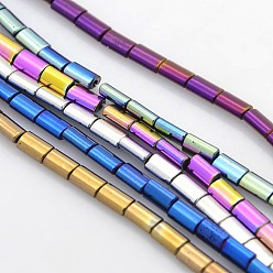 Mixed Color Electroplate Non-magnetic Synthetic Hematite Beads Strands, Tube, Mixed Color, 5x3x2mm, Hole: 1mm, about 79pcs/strand, 15.7 inch