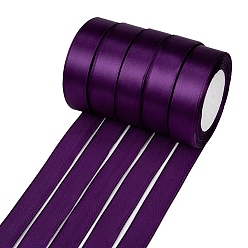 Фиолетовый Односторонняя атласная лента, Полиэфирная лента, фиолетовые, 1 дюйм (25 мм) шириной, 25yards / рулон (22.86 м / рулон), 5 рулоны / группа, 125yards / группа (114.3 м / группа)