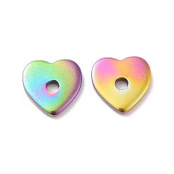 Rainbow Color Revestimiento iónico (ip) 304 perlas de acero inoxidable, corazón, color del arco iris, 6x6x1 mm, agujero: 1 mm
