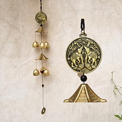 Elephant Lucky Wind Chime, Brass Windbell for Home Patio Outdoor Garden Hanging Decoration, Elephant, 580~600mm