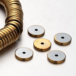 Plateado en Oro Electroplate no magnéticas de hematita sintética hebras de cuentas, perlas heishi, disco / plano y redondo, oro chapado, 8x2 mm, agujero: 1 mm, sobre 194 unidades / cadena, 15.7 pulgada