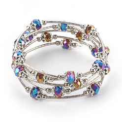 Rainbow Plated Electroplate Glass Wrap Bracelets, 5-Loop, with Metal Findings, Rainbow Plated, 2-1/8 inch(5.3cm)