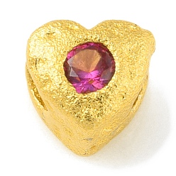 Rosa Latón granos del espaciador, con diamante de imitación, corazón, color dorado mate, rosa, 4.5x4.5x4 mm, agujero: 1.6 mm