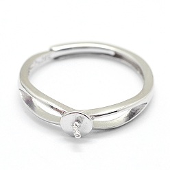 Platinum Adjustable Rhodium Plated 925 Sterling Silver Ring Components, For Half Drilled Beads, Platinum, 16mm, Pin: 0.6mm