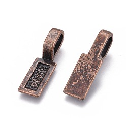 Red Copper Tibetan Style Alloy Glue-on Flat Pad Bails, Rectangle, Cadmium Free & Nickel Free & Lead Free, Red Copper, 26x8x1mm, Hole: 8x5mm, about 640pcs/1000g