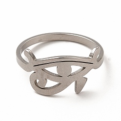 Platino 304 anillo de dedo de ojo de horus de acero inoxidable para mujer, color acero inoxidable, diámetro interior: 17.8 mm