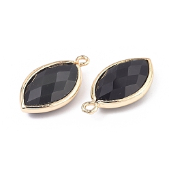 Black Agate Natural Black Agate Pendants, with Golden Plated Brass Findings, Faceted, Horse Eye, Dyed & Heated, 21.5x11.5x3~5mm, Hole: 1.6mm