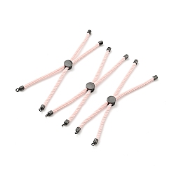 Pink Half Finished Twisted Milan Rope Slider Bracelets, with Rack Plating Brass Cord Ends & Open Loop, Cadmium Free & Lead Free, for Connector Charm Bracelet Making, Gunmetal, Pink, 222~230x3mm