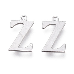 Letter Z 304 Stainless Steel Charms, Laser Cut, Alphabet, Stainless Steel Color, Letter.Z, 12.5x7.5x0.8mm, Hole: 1mm