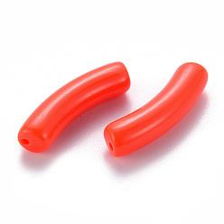 Rouge Orange Perles acryliques opaques, tube incurvé, rouge-orange, 32x9.5x8mm, Trou: 1.8mm, environ330 pcs / 500 g