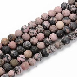 Rhodonite Natural Rhodonite Beads Strands, Frosted, Round, 6mm, Hole: 1mm, about 59~60pcs/strand, 15.16'(38.5cm)