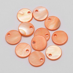 Light Salmon Dyed Shell Flat Round Pendant, Light Salmon, 10x2mm, Hole: 1mm, 500pcs/bag
