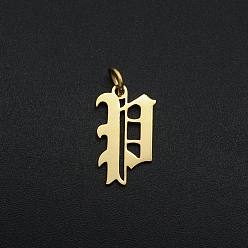 Letter P 201 Stainless Steel Pendants, with Jump Ring, Old English, Letter, Laser Cut, Golden, Letter.P, 16x10x1mm, Hole: 3mm