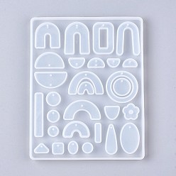 White Silicone Pendant Molds, Resin Casting Molds, For UV Resin, Epoxy Resin Jewelry Making, Mixed Shapes, White, 159x127x9mm, Hole: 2~4.7mm, Inner Diameter: 7~47x4.5~39mm