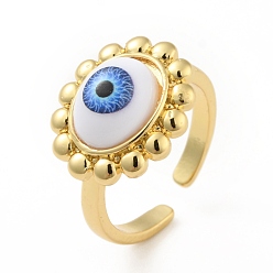 Синий Акриловое кольцо-солнце со злым глазом, открытое кольцо-манжета, настоящие позолоченные украшения из латуни для женщин, без кадмия и без свинца, синие, размер США 18 6 (3/4 мм)