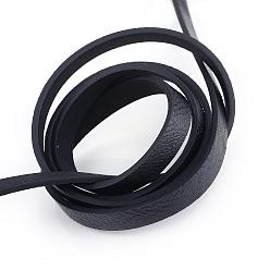 Noir Cordons imitation cuir, couleur aléatoire sur le dos, noir, 10x2~2.5mm, environ 1.31 yards ( 1.2m)/strand