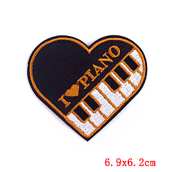 Naranja Oscura Tela de bordado computarizada para planchar / coser parches, accesorios de vestuario, corazón con la palabra, naranja oscuro, 62x69 mm