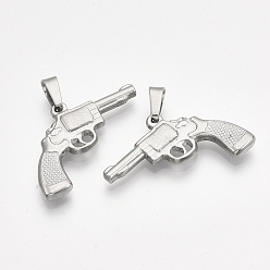 Stainless Steel Color 304 Stainless Steel Pendants, Gun Shape, Stainless Steel Color, 22x34x4mm, Hole: 7x4mm