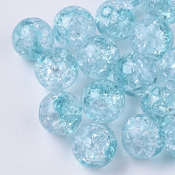 Medium Turquoise Transparent Crackle Acrylic Beads, Round, Medium Turquoise, 10mm, Hole: 2mm, about 943pc/500g