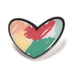 Heart Cartoon Style Acrylic Brooch, Platinum Iron Pin for Backpack Clothes, Heart, 23x30x2mm