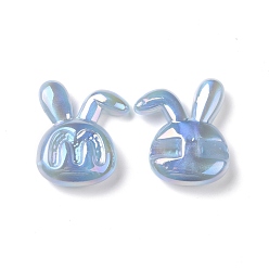 Светло-Голубой Непрозрачные акриловые бусины, с покрытием AB цвета, кролик с рисунком буквы м, Небесно-голубой, 41x33x11.5 мм, отверстие : 3.2 мм